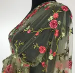 Pastel Green Designer Net Saree with Floral Embroidery - Image 8