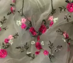 Pastel Green Designer Net Saree with Floral Embroidery - Image 11