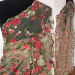 Offwhite Designer Net Saree with Floral Embroidery - Image 2
