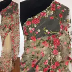 Offwhite Designer Net Saree with Floral Embroidery
