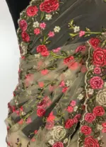 Offwhite Designer Net Saree with Floral Embroidery - Image 5