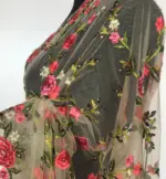 Offwhite Designer Net Saree with Floral Embroidery - Image 7