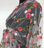White Designer Net Saree with Floral Embroidery - Image 7