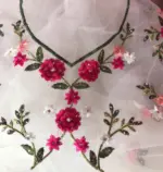 White Designer Net Saree with Floral Embroidery - Image 10