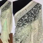 Mint Designer Net Saree with Embroidery