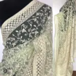 Mint Designer Net Saree with Embroidery - Image 2