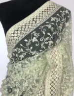 Mint Designer Net Saree with Embroidery - Image 4
