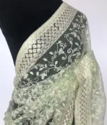 Mint Designer Net Saree with Embroidery - Image 5