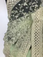 Mint Designer Net Saree with Embroidery - Image 6