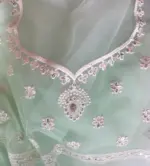 Mint Designer Net Saree with Embroidery - Image 11