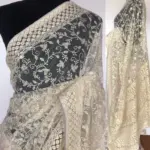 Off white Designer Net Saree with Embroidery - Image 2