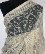 Off white Designer Net Saree with Embroidery - Image 3