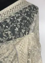 Off white Designer Net Saree with Embroidery - Image 4