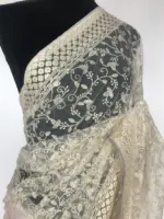 Off white Designer Net Saree with Embroidery - Image 5