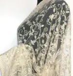 Off white Designer Net Saree with Embroidery - Image 6
