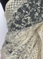 Off white Designer Net Saree with Embroidery - Image 7