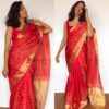 Red Chanderi Silk Saree with Gold Zari Weaves