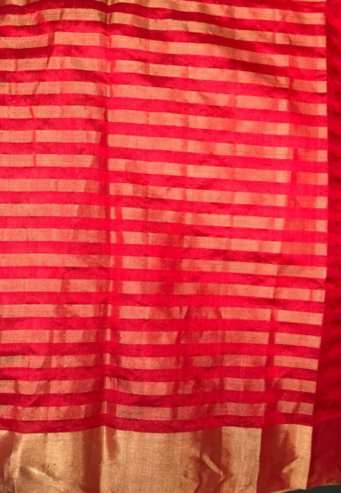 Red Chanderi Silk Saree with Gold Zari Weaves