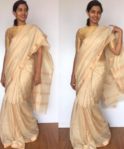 Off white Mangalagiri Silk Saree with gold zari checks