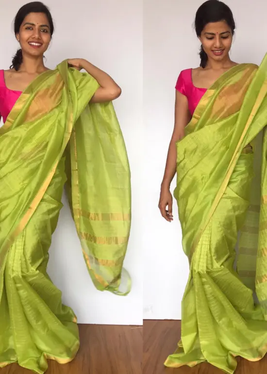 Green Mangalagiri Silk Saree with gold zari checks