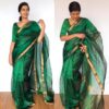 Bottle Green Mangalagiri Silk woven in Gold Zari in Chequered Pattern