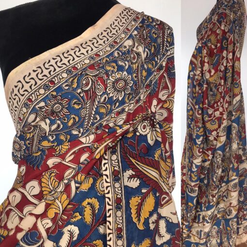 Maroon Printed Kalamkari Silk Saree