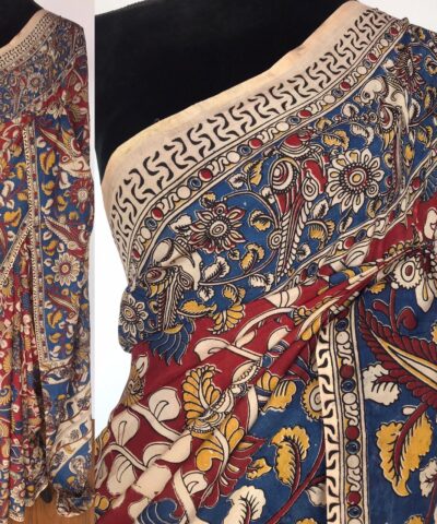 Maroon Printed Kalamkari Silk Saree