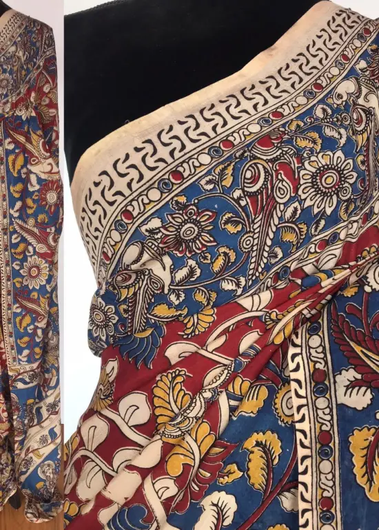Maroon Printed Kalamkari Silk Saree