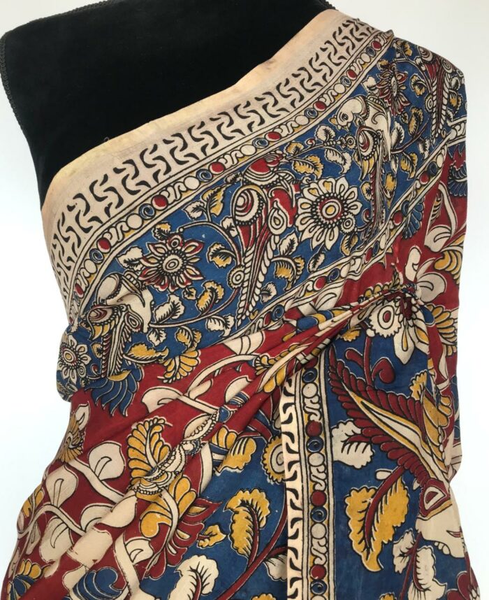 Maroon Printed Kalamkari Silk Saree