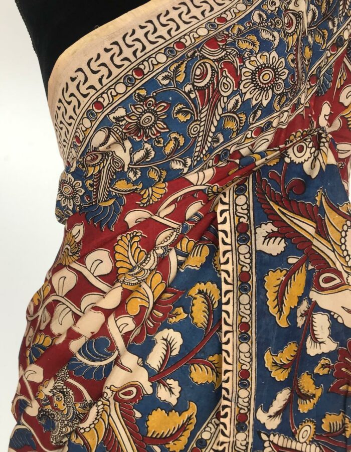 Maroon Printed Kalamkari Silk Saree