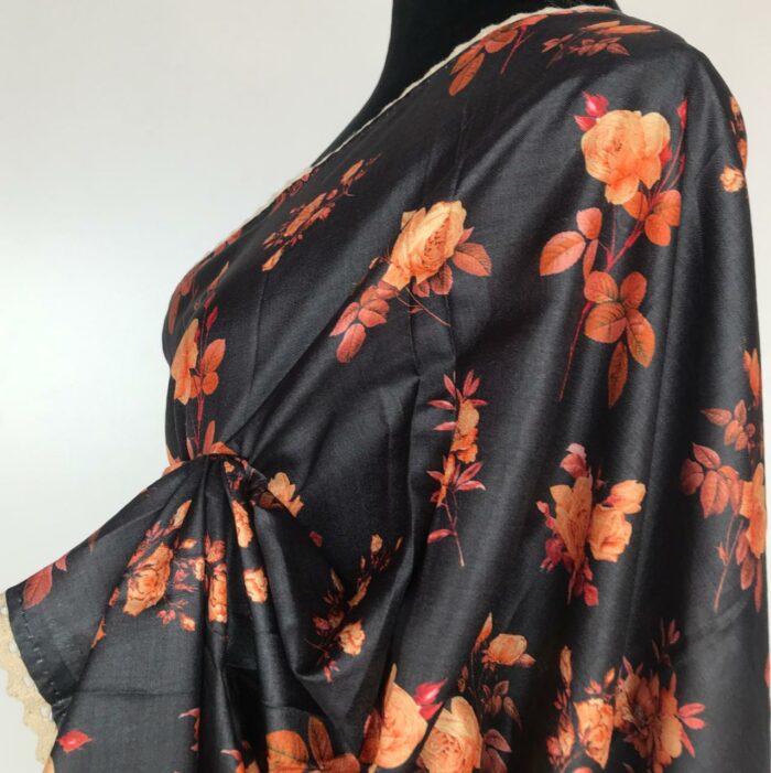 Black Banarasi Silk Saree with Printed Florals