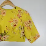 Yellow Georgette satin Blouse with Floral Prints