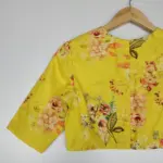 Yellow Georgette satin Blouse with Floral Prints
