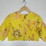Yellow Georgette satin Blouse with Floral Prints