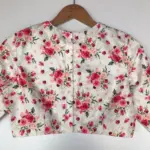 White Embroidered Georgette Satin Blouse With Floral Prints