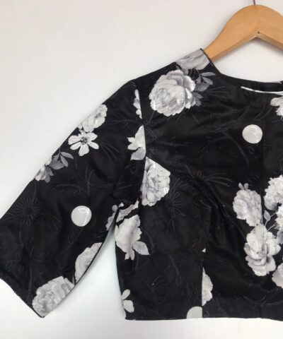 Black Embroidered Georgette Satin Blouse With Floral Prints