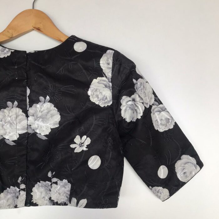 Black Embroidered Georgette Satin Blouse With Floral Prints