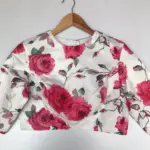 White Embroidered Georgette Satin Blouse With Floral Prints
