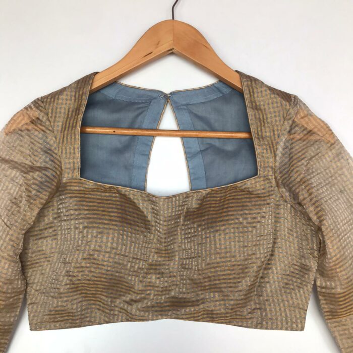 Grey Chanderi Silk Blouse with Zari Checks