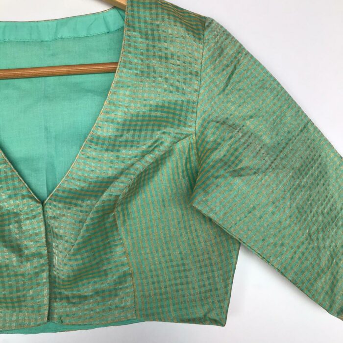 Sea Green Chanderi Silk Blouse with Zari Checks