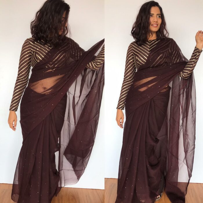 Coffee Brown Chiffon Saree