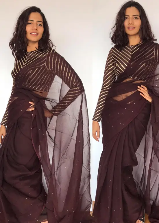 Coffee Brown Chiffon Saree