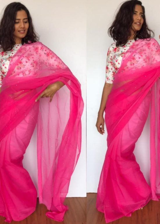 Pink Chiffon Saree with Badla work