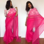 Pink Chiffon Saree with Badla work