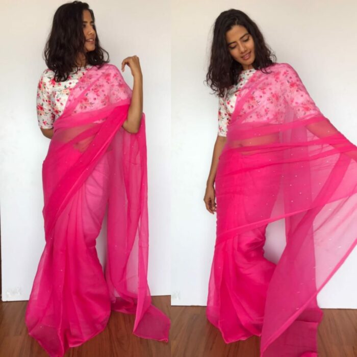 Pink Chiffon Saree with Badla work