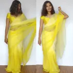 Lime Yellow Chiffon Saree with Badla work