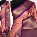 Creamy Pink Kora Silk Saree with Gold Zari Weaves