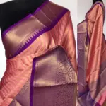 Creamy Pink Kora Silk Saree with Gold Zari Weaves - Image 2
