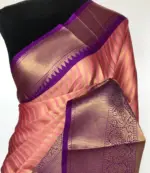 Creamy Pink Kora Silk Saree with Gold Zari Weaves