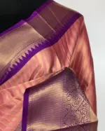 Creamy Pink Kora Silk Saree with Gold Zari Weaves - Image 4